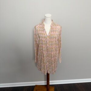 Rock Flower Paper Top Tunic Blouse Floral Lightweight Pink Chartreuse Green Blue